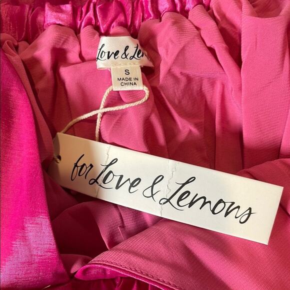 For Love & Lemons Selena Baby Doll Plunging V Neckline Pink Mini Dress Size S - Picture 6 of 7